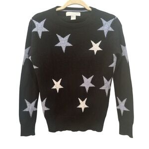 100% Cashmere Black Sweater with Star Design Sz XS Celestial Stretchy Comfy Soft